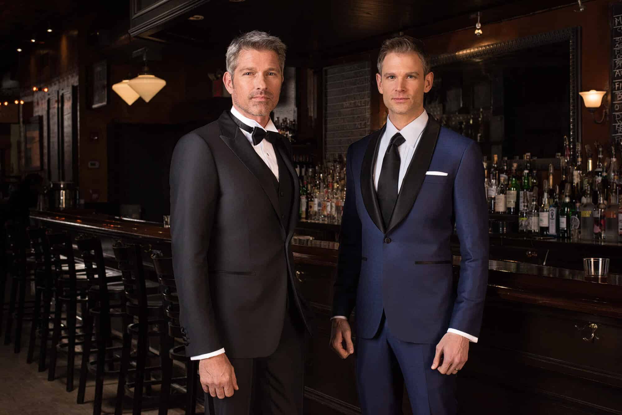 two men in a custom tuxedo